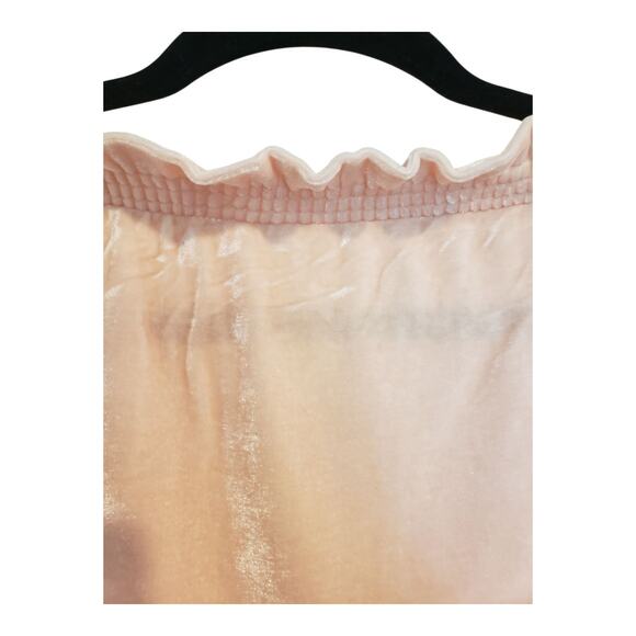 Free People Womens Terese Velvet Crop Top Small Pink Smocked Tie Neck Oversized - Picture 5 of 16